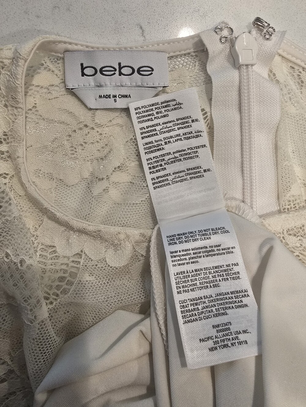 bebe Ivory Lace Bead Trim Long Sleeve Sheath Dress Bridal Wedding Cocktail Small - Picture 6 of 6